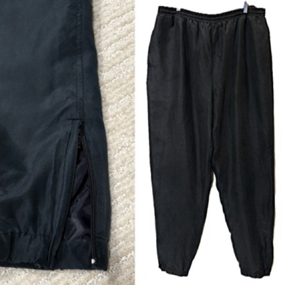 The Silk Shirt Company Black Silk Pull On Jogger Pant Womens Size XL Zipper Hem